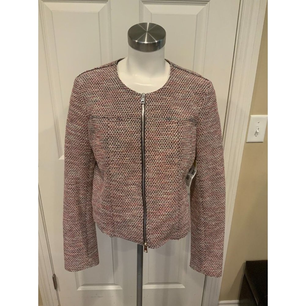 Theory Pink, Blue & White Tweed Zip-Up Jacket, Size 12